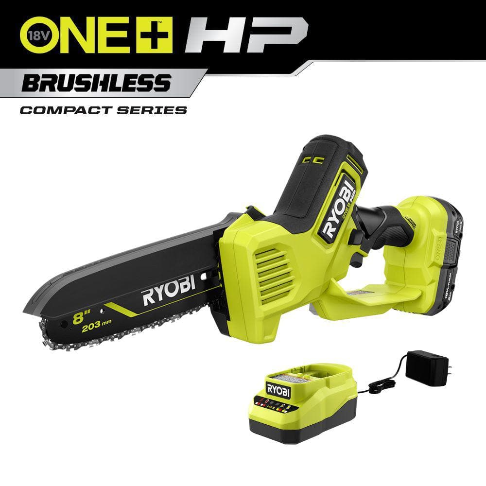 RYOBI ONE+ HP 18V Brushless 8 in. Battery Compact Pruning Mini Chainsaw  with 2.0 Ah Battery and Charger PSBCW01K - The Home Depot
