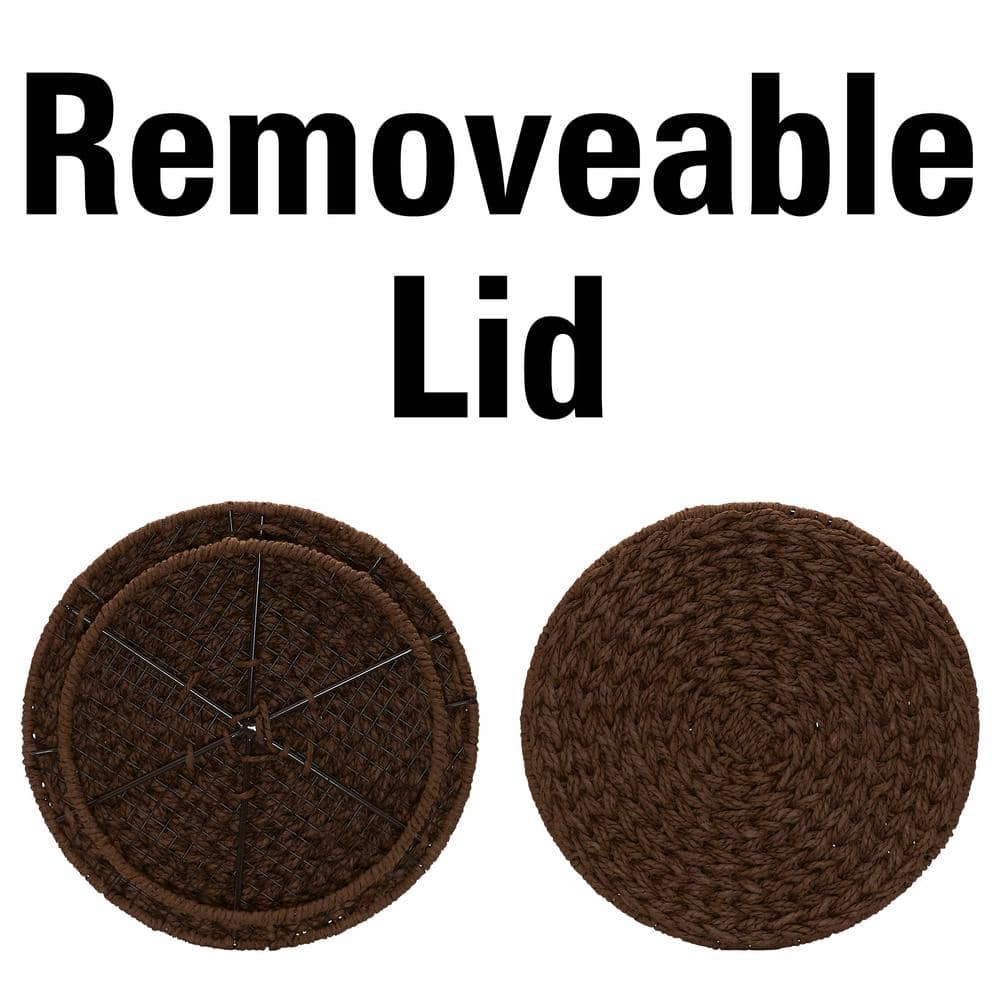 Brown Paper Rope Woven Round Storage Basket Side Table