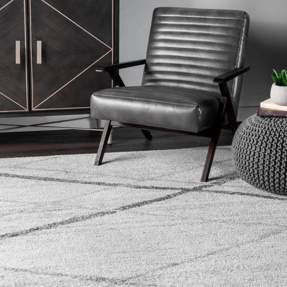 Thigpen Gray Abstract 6' Square Synthetic Area Rug