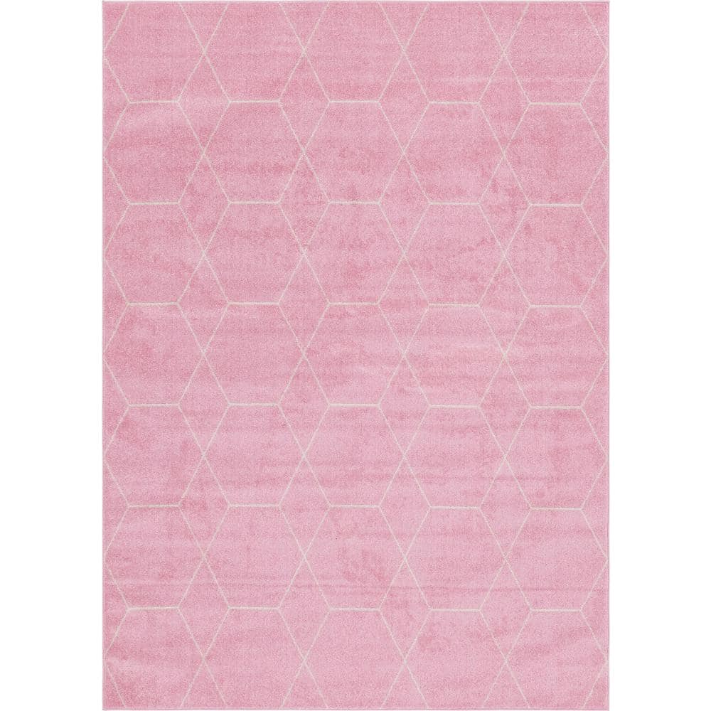 Light Pink Geometric Trellis Indoor Area Rug