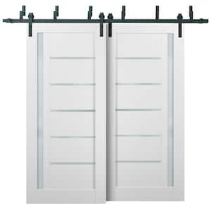 48 in. x 80 in. Lite Frosted Glass White Finished Pine MDF Sliding Barn Door with Hardware Kit