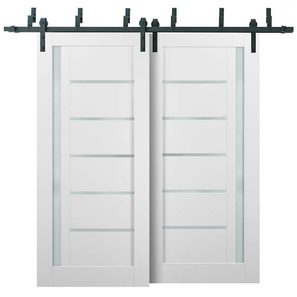 Sartodoors 72 in. x 96 in. Lite Frosted Glass White Finished Pine MDF Sliding Barn Door with Hardware Kit