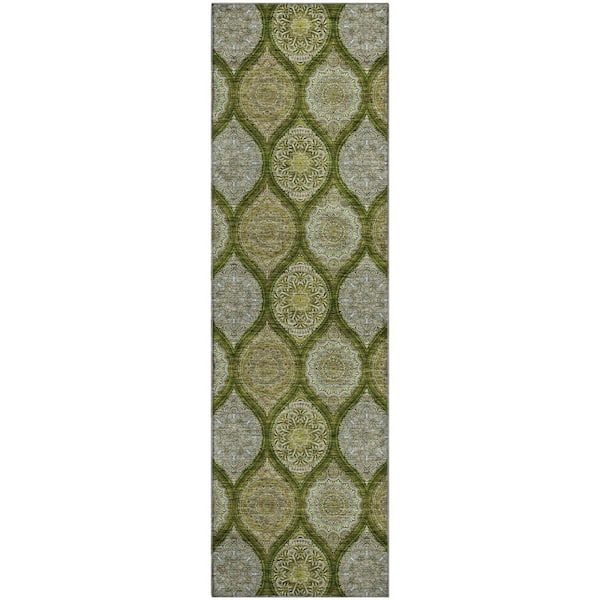 Addison Rugs Mayfield Premium Machine Washable Abstract AMF976 Olive 2 ft. 3 in. x 7 ft. 6 in. Runner Rug