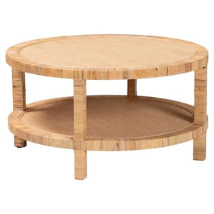 Kalimantan 35.4 in. Light Honey Round Rattan/Wicker Coffee Table