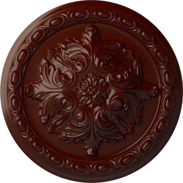 Ekena Millwork 11-3/8" x 2" Acanthus Urethane Ceiling Medallion, Brushed Mahogany
