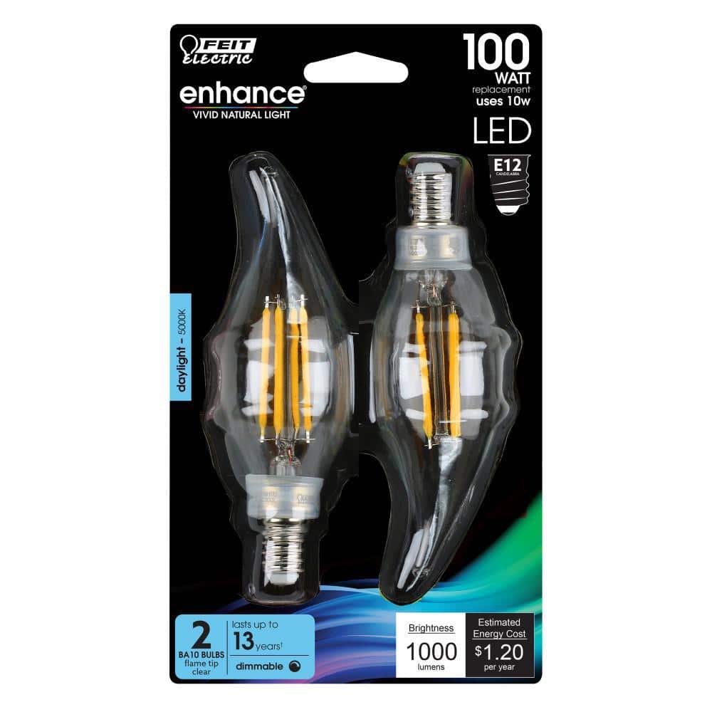Clear Glass Filament Candelabra LED Light Bulbs, 100-Watt Equivalent, Daylight