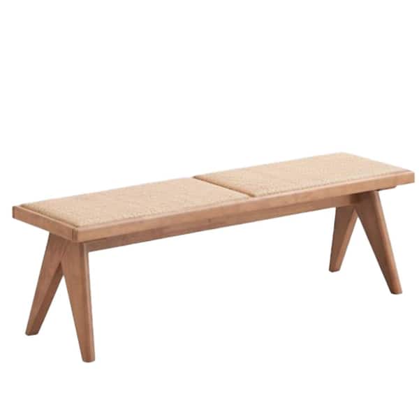 Acme Furniture Velentina Rattan & Natural Finish Dining Bench Without Back 51 in .