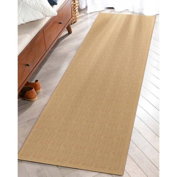 Beige 2 ft. 3 in. x 7 ft. 3 in. Runner Flat-Weave Well-Jute Printed Boerboel Geometric Herringbone Area Rug