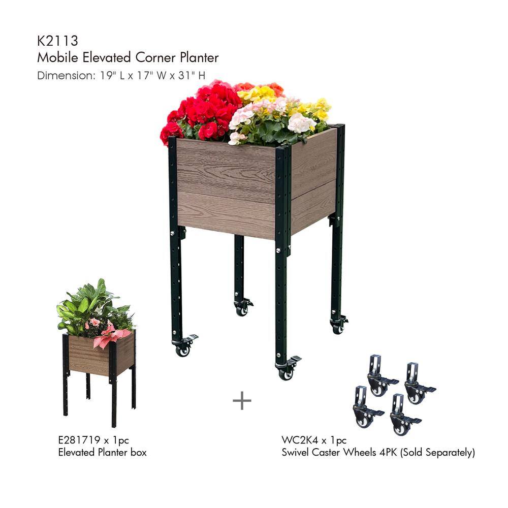 Brown Composite and Steel Elevated Planter Box for Indoor/Outdoor Use