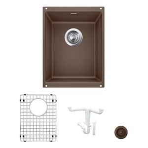 Precis Granite Composite 13.75 in. Undermount Bar Sink Kit in Cafe with Accessories