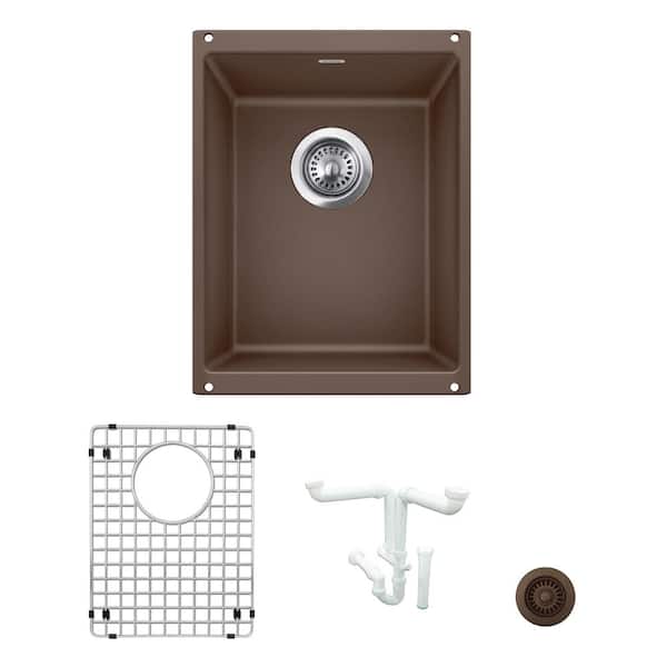 Blanco Precis Granite Composite 13.75 in. Undermount Bar Sink Kit in Cafe with Accessories
