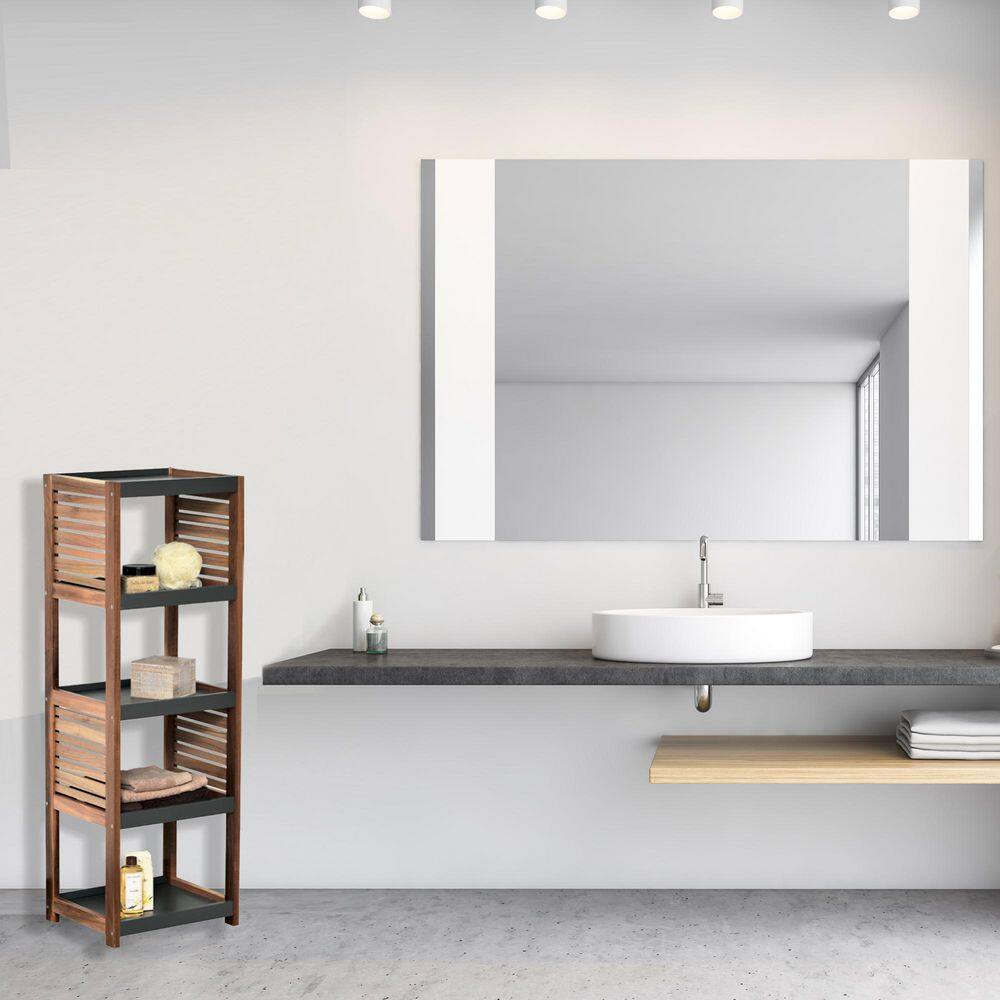 Gray Acacia Wood Adjustable Over-the-Toilet Storage Tower