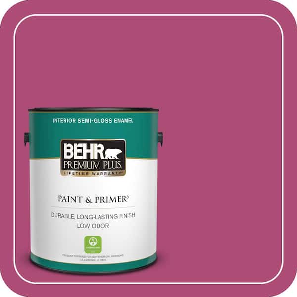 BEHR PREMIUM PLUS 1 gal. #100B-7 Hot Pink Semi-Gloss Enamel Low Odor Interior Paint & Primer