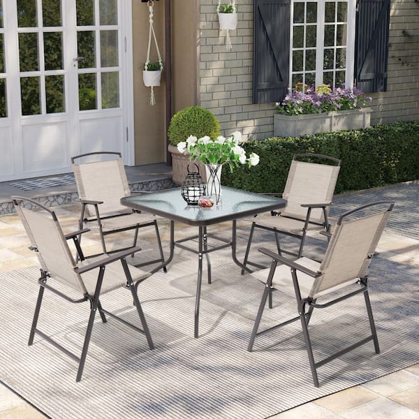 5-Piece Metal Square Outdoor Dining Set in Beige