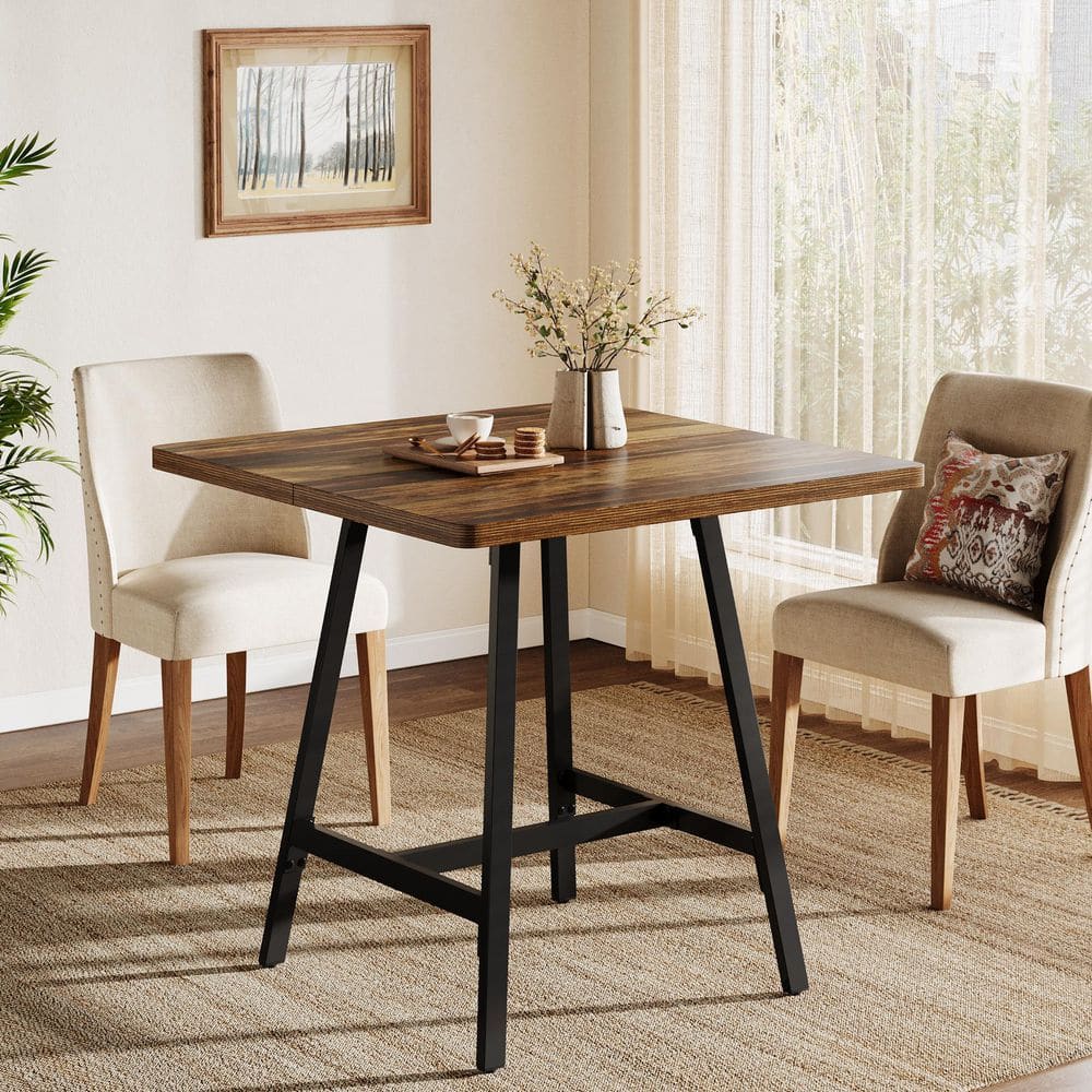Roesler Rustic Brown & Black Wood 31 in. Pedestal Small Square Dining Table Seats 2, Industrial Tall Kitchen Table price history on PriceWatchPro