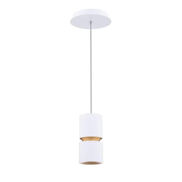 Pedistal 6 in. White Mini-Pendant Light with Integrated LED Selectable 4CCT 2700K-3000K-3500K-4000K