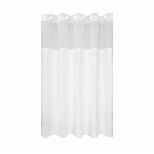 No Hook Slub Textured Shower Curtain Set with Snap-in PEVA Liner 71 x 74 Hotel Style White Fabric Curtain