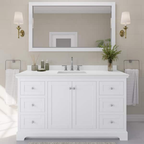 Avery 60 in. W x 22 in. D x 35 in. H Single Bath Vanity in White with White Quartz Top