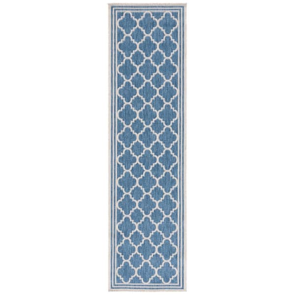 Beach House Blue/Ivory 2 ft. x 8 ft. Border Trellis Indoor/Outdoor Runner Rug