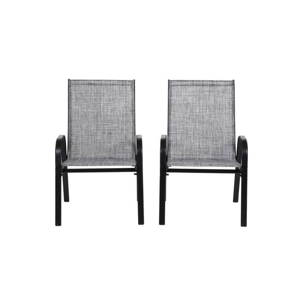 Grey Folding High Back Textilene Steel Outdoor Lounge Chair Set of 2 in Grey