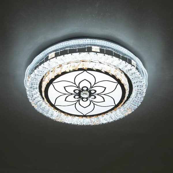 OUKANING 19.68 in. Gold Modern Crystal Dimmable Flush Mount