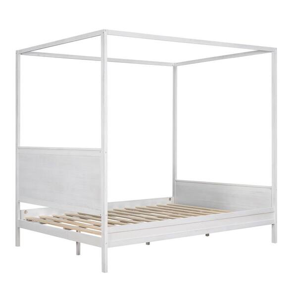 Qualler White Wood Frame Queen Canopy Platform Bed with Headboard and Footboard BLK00912K The