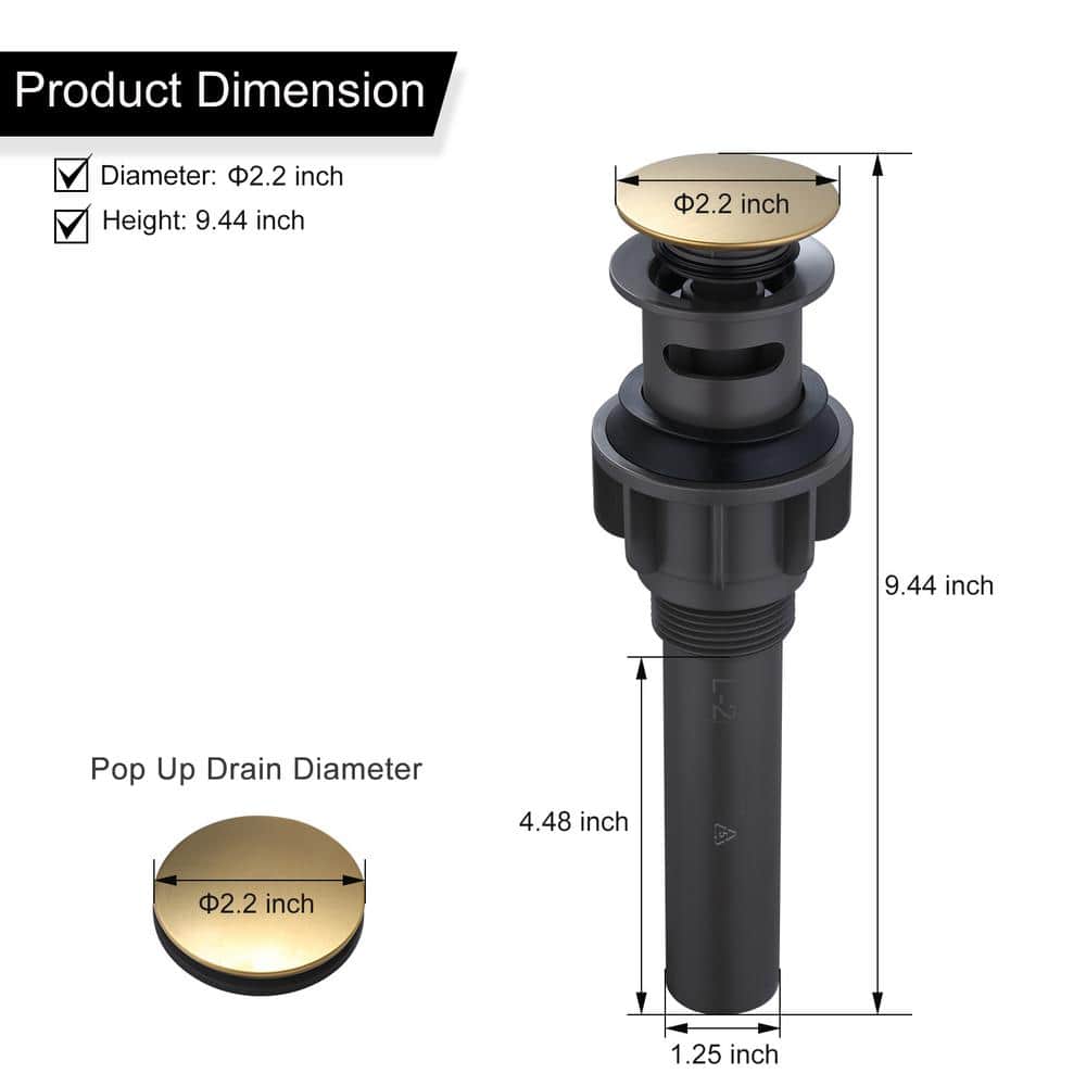 Brushed Gold Pop-Up Bathroom Sink Drain Assembly
