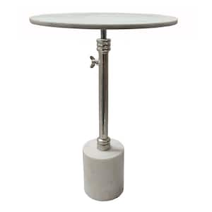 17.7 in. White/Silver Round Marble End Table