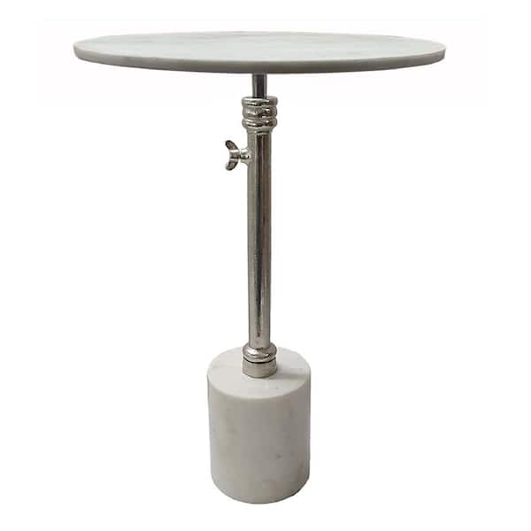 A & B Home 17.7 in. White/Silver Round Marble End Table