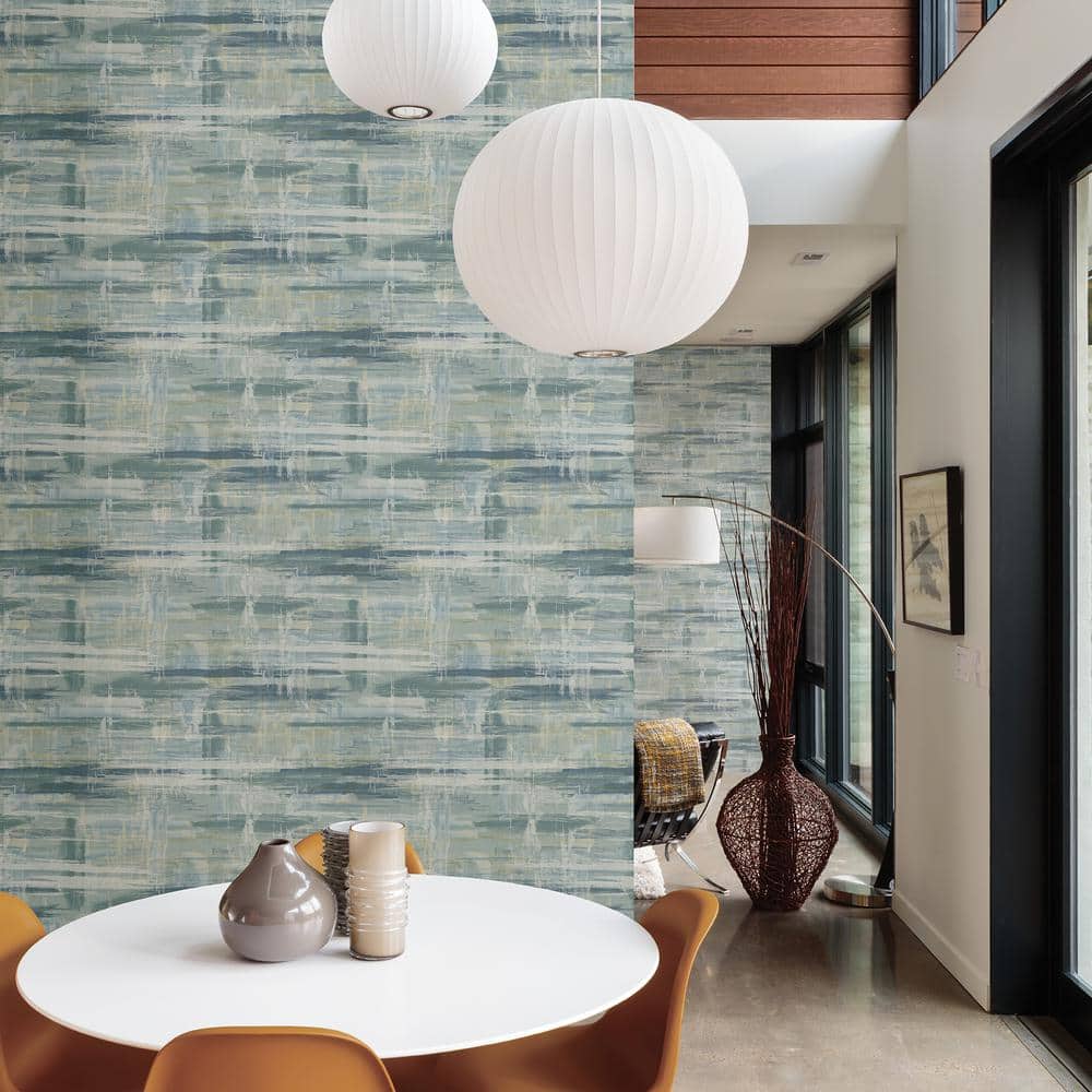 Marari Teal and Light Blue Distressed Abstract Wallpaper Roll