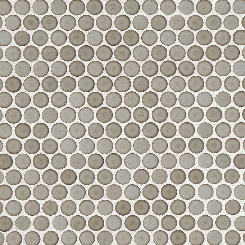 Pumice Matte Penny Round Porcelain Mosaic Tile 12" x 12"