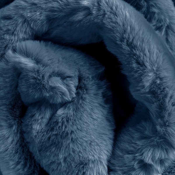 Opal Crest Modern Glam Faux Fur Solid Shag Dark Blue 31 in. Heart Area Rug