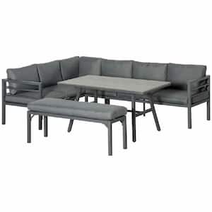 Gray 4-Piece Aluminum Patio Conversation Set with Gray Cushions and Patio Bench