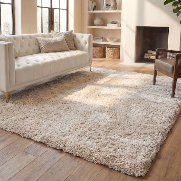 South Beach Shag Champagne 8 ft. x 10 ft. Solid Area Rug