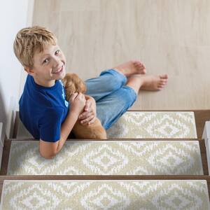 Tetra One Color Light Beige 9 in. x 28 in. Cotton Carpet Stair Tread Cover (Set of 13)