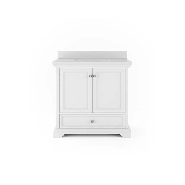 Thomasville Amherst 36 in. W x 20 in. D Bath Vanity in White with Quartz Stone Vanity Top in White with White Basin
