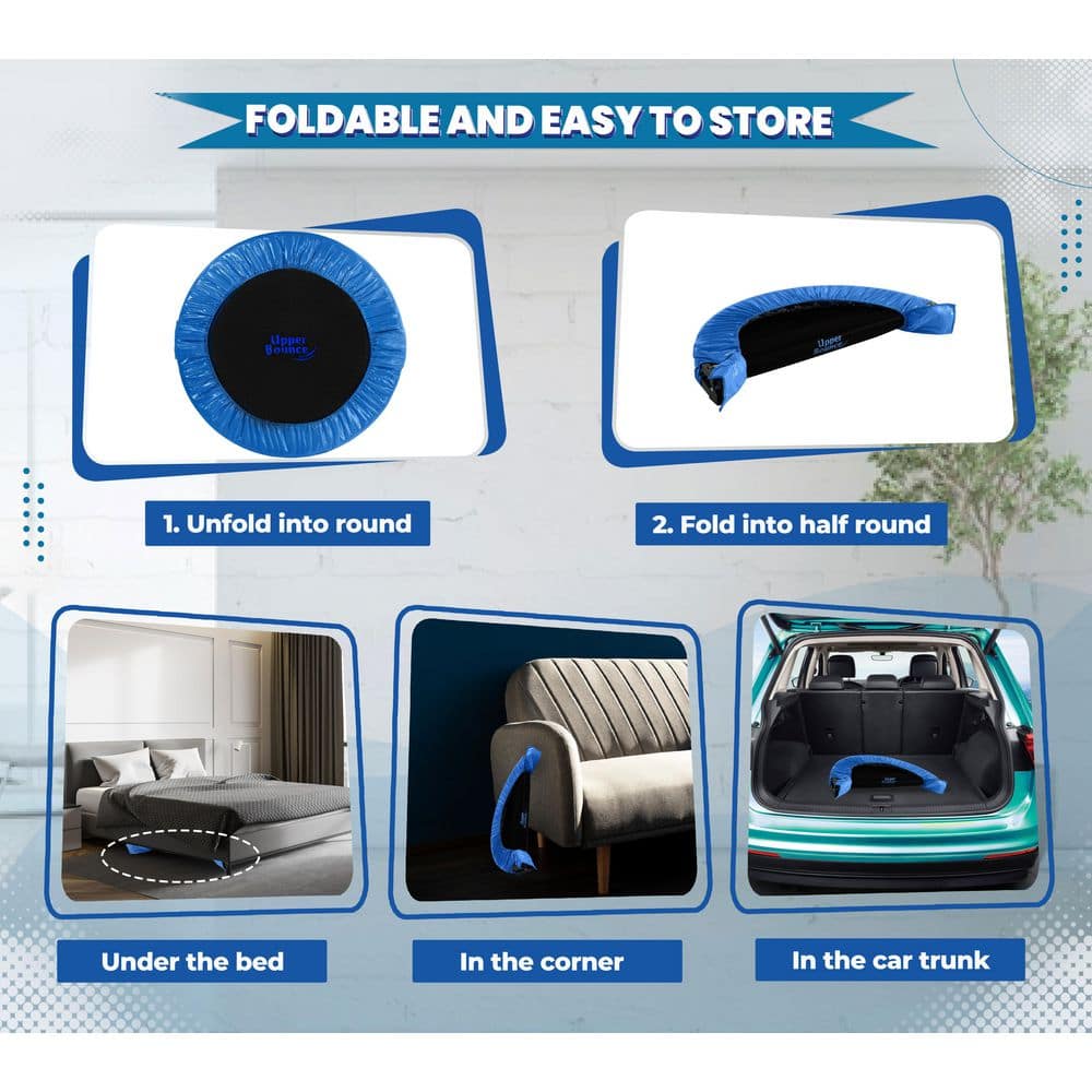 40" Blue Round Mini Fitness Trampoline with Adjustable Handrail