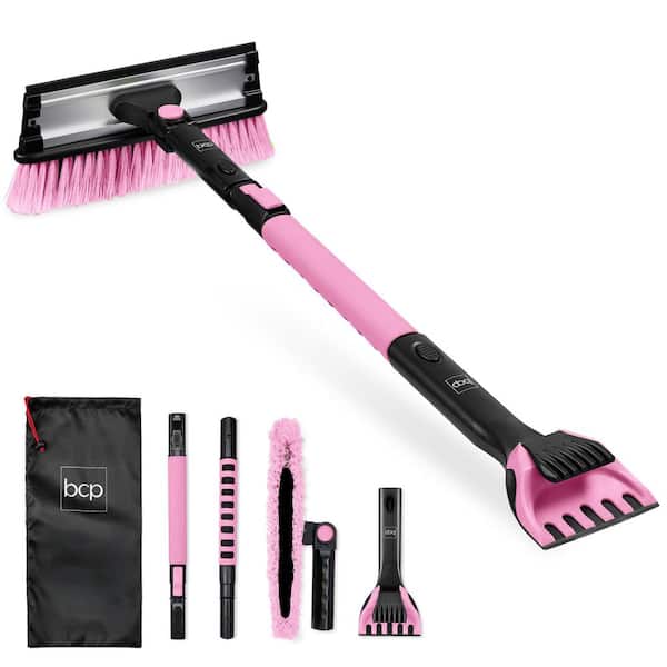39 in. Pink Extendable Snow Brush with Squeegee and Ice Scraper Auto Snow Brush, Auto Ice Scraper