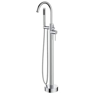 Double-Handle Freestanding Tub Faucet Bathtub Filler with Hand Shower in Chrome