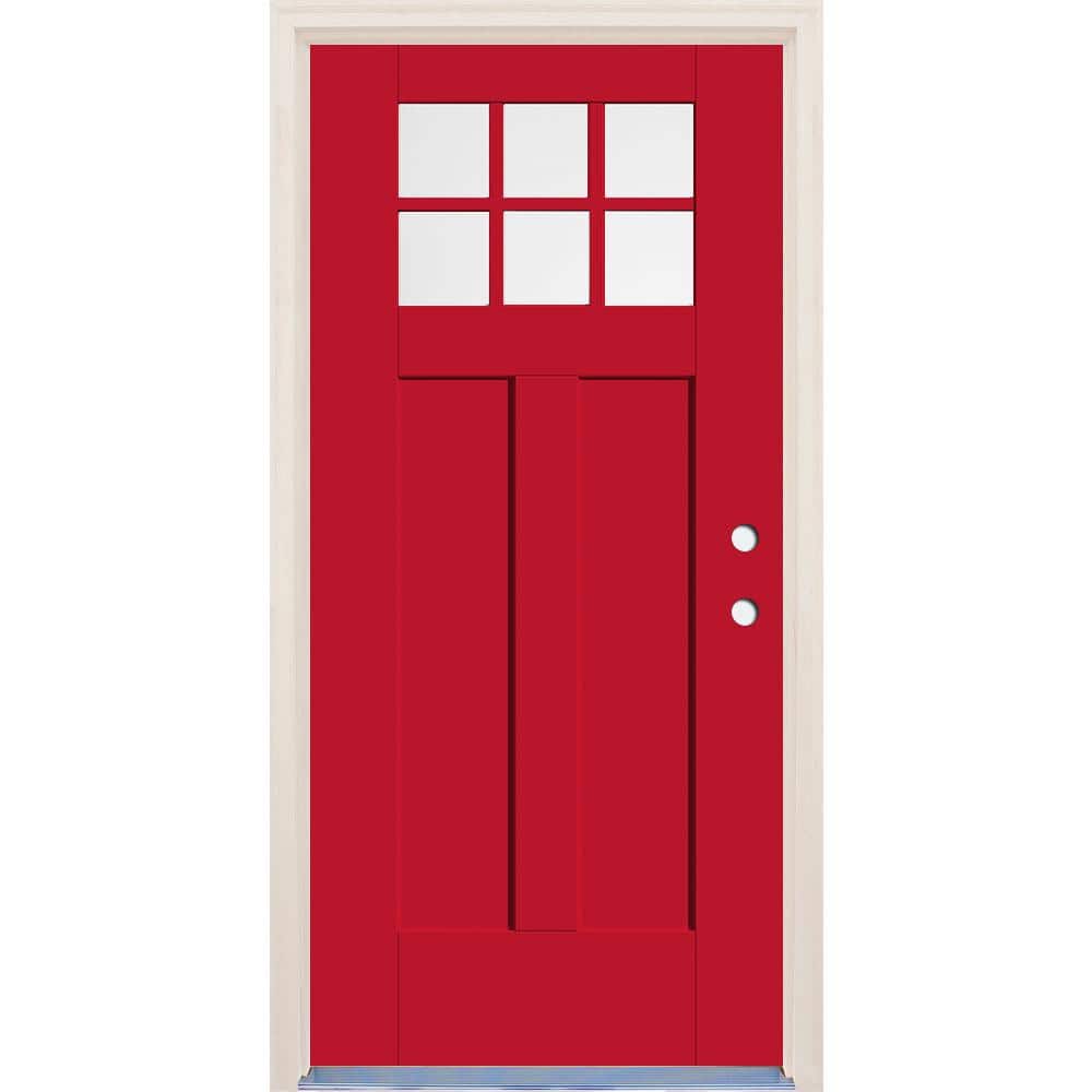 36 in. x 80 in. Left-Hand 6-Lite Clear Glass Ruby Red Painted Fiberglass Prehung Front Door with 6-9/16 in. Frame price history on PriceWatchPro