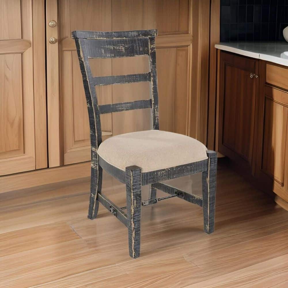 Black/White Fabric Upholstered Wood Frame Dining Chair, Set of 2, Sturdy Dining Chair for Dining Rooms