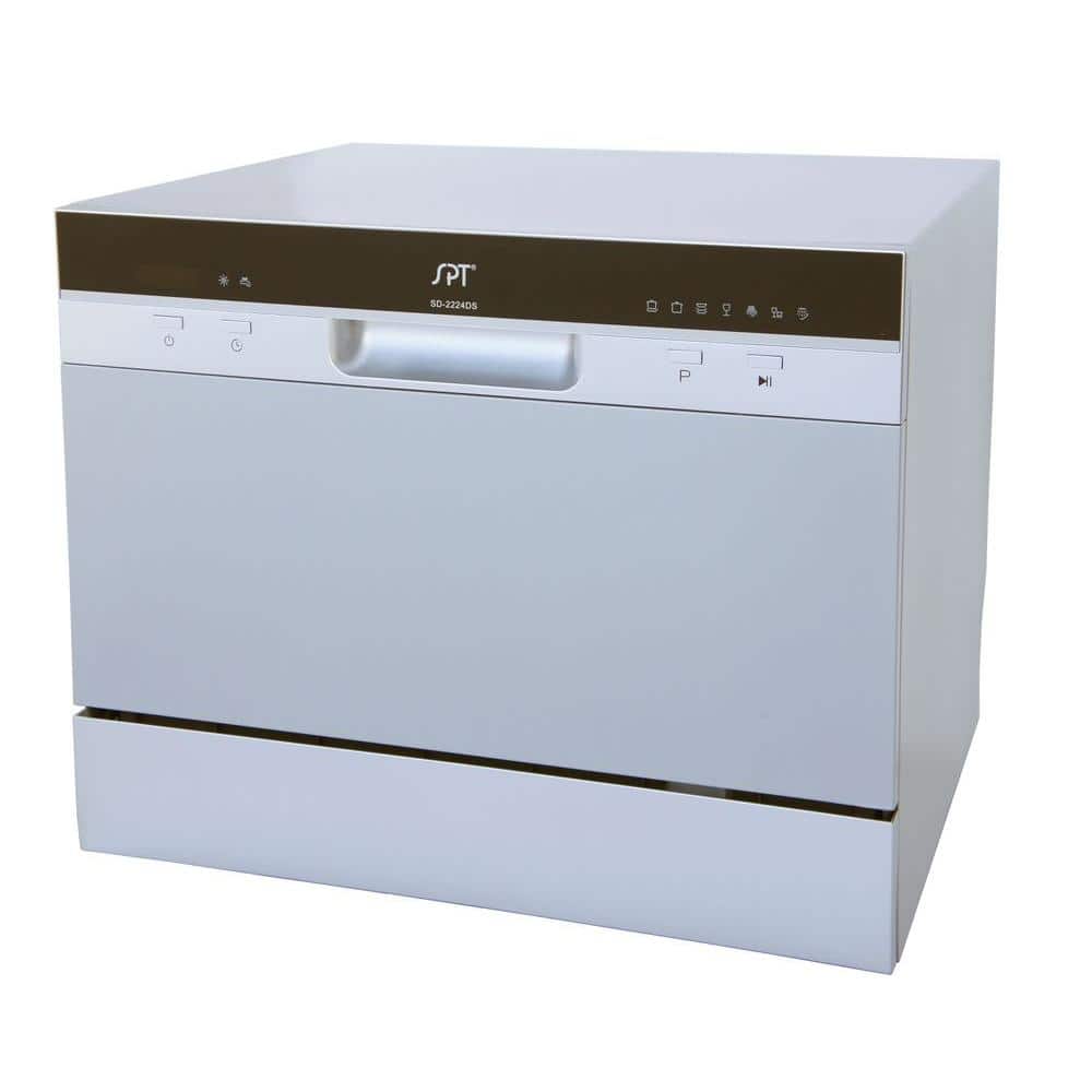 Silver Compact Countertop Dishwasher with Front Control Panel