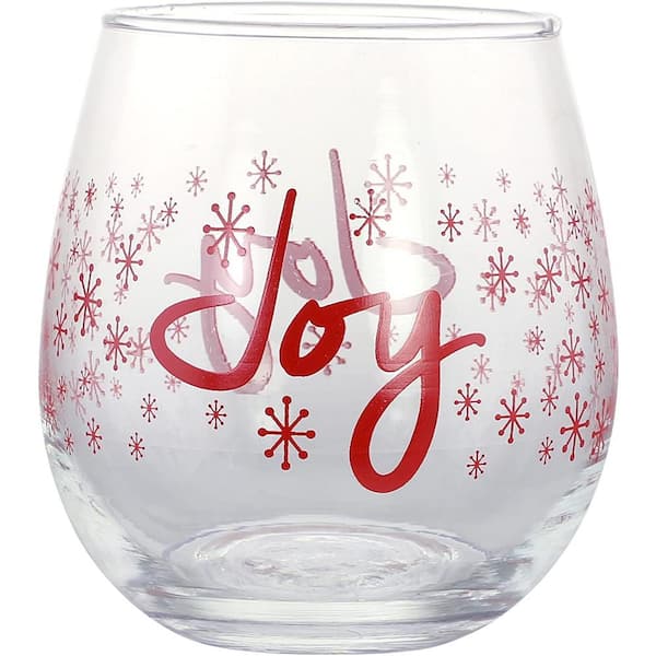 Funny Phrases Christmas Stemless Plastic Wine Glasses, 15oz, 4pc