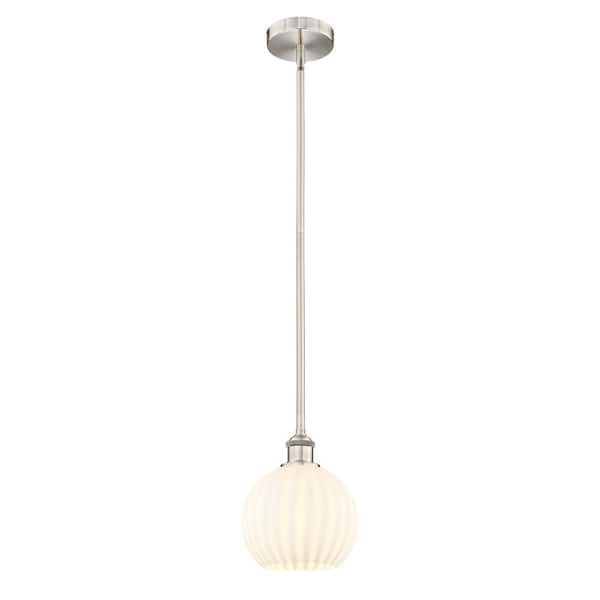 White Venetian 100-Watt 1-Light Brushed Satin Nickel Standard Mini Pendant Light with Painted Glass Shade