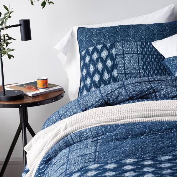 The Company Store Dara Indigo Geometric Cotton Full Queen Patchwork Quilt 50542q Fq Indigo The Home Depot