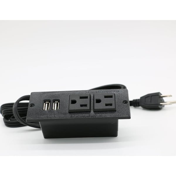Recessed Conference Table Power Strip - 2 Outlets & 2 USB Ports, 9ft Cord, In-Desk Mount