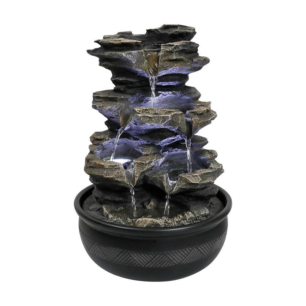 Watnature Resin Tabletop Fountain - 11.4 in. 4-Tiered Resin-Rock ...