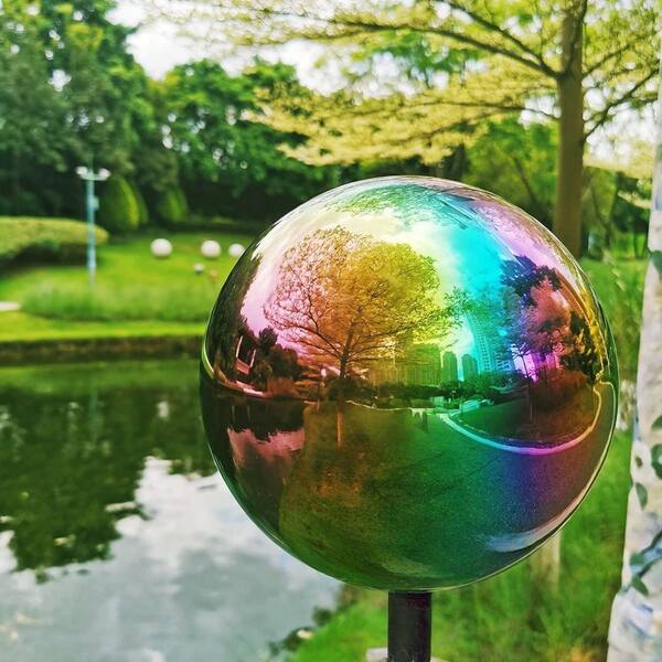 OGETFUUR 8 in. Rainbow Gazing Globe Mirror Ball in Stainless Steel