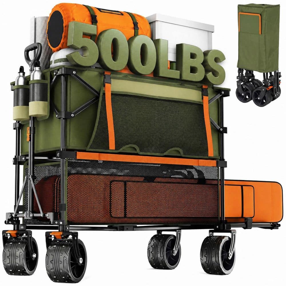 14.13 cu. ft. 500 lbs Capacity Alloy Steel Double Decker Garden Cart Collapsible Utility Wagon All-Terrain Wheels Brakes price history on PriceWatchPro