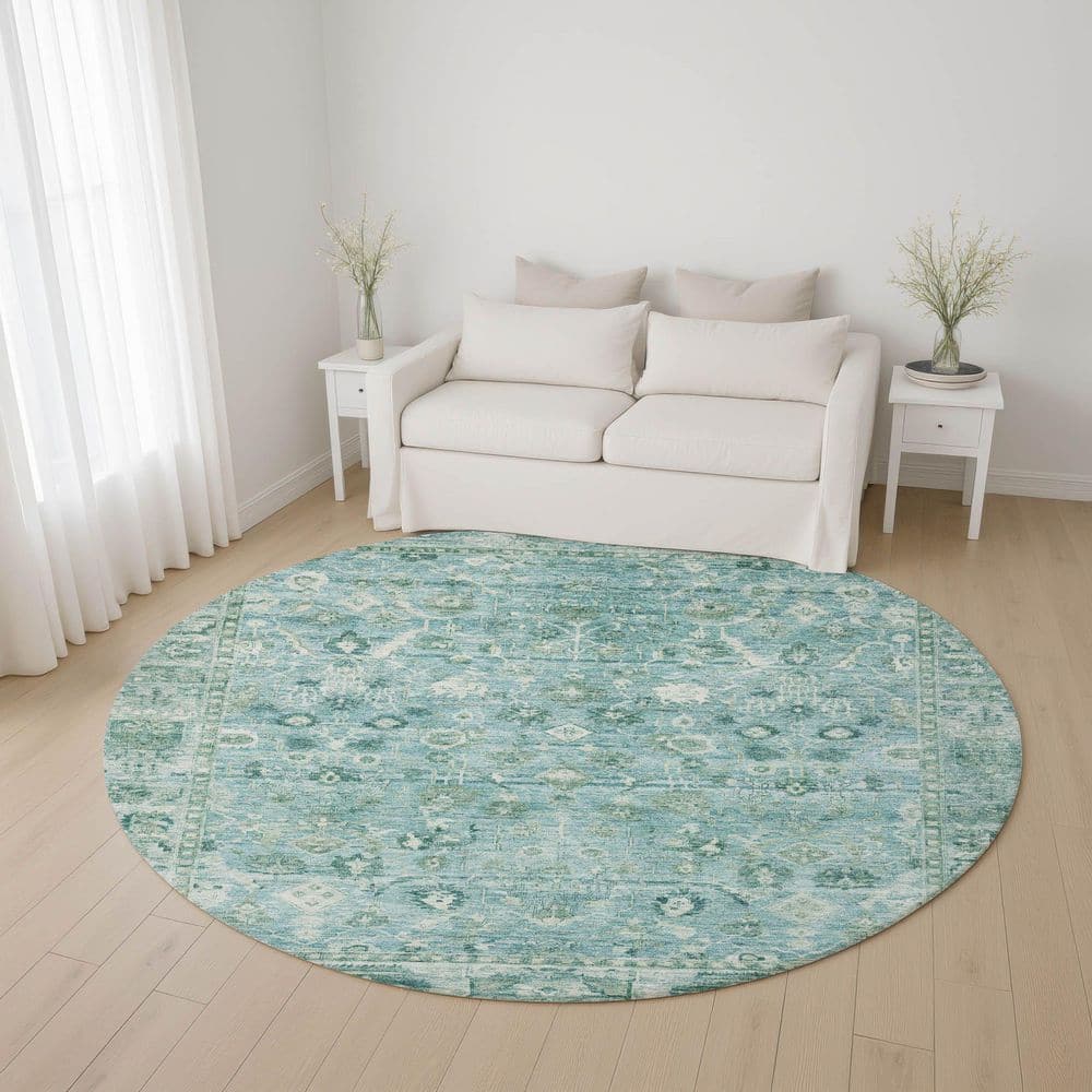 Mayfield Premium Machine Washable Abstract AMF1772 Blue 8 ft. x 8 ft. Round Rug price history on PriceWatchPro